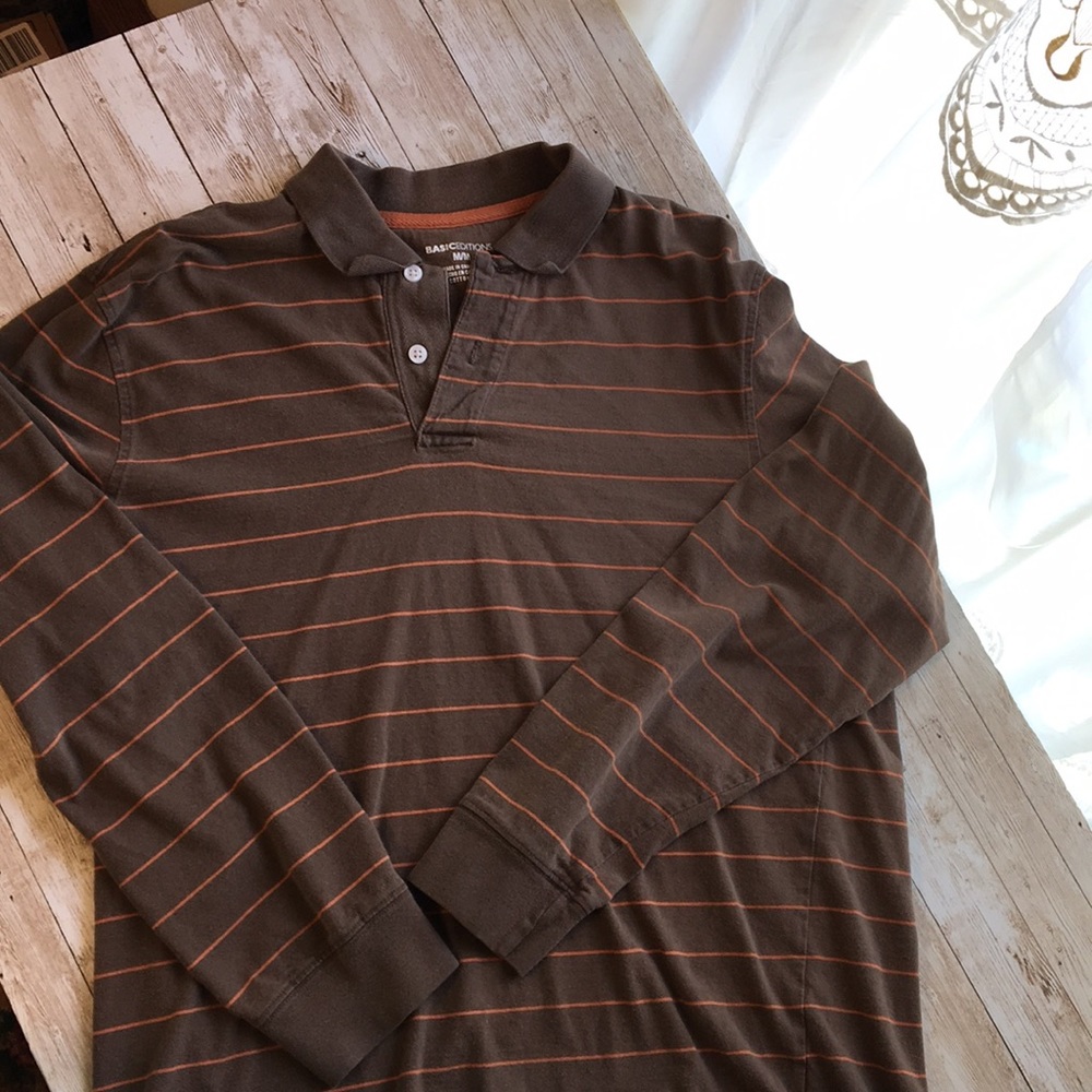 Brown and orange stripped long sleeve polo